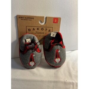 Dakota Fleece Kids Slippers Size 3 Gnome Gray Red Buffalo Plaid‎ Memory Foam